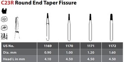FG #1169 Round End Tapered Fissure Carbide Bur, Package of 10.