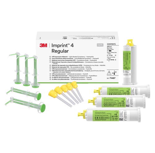 10-71487 Imprint 4 VPS Impression Material Regular Body, 4-50ml Cartridges, 5-Garant Mixing Tips, 5-Intra-Oral Syringes Green