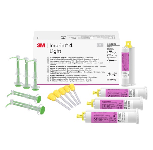 10-71488 Imprint 4 VPS Impression Material Light Body, 4-50ml Cartridges, 5-Garant Mixing Tips, 5-Intra-Oral Syringes Green