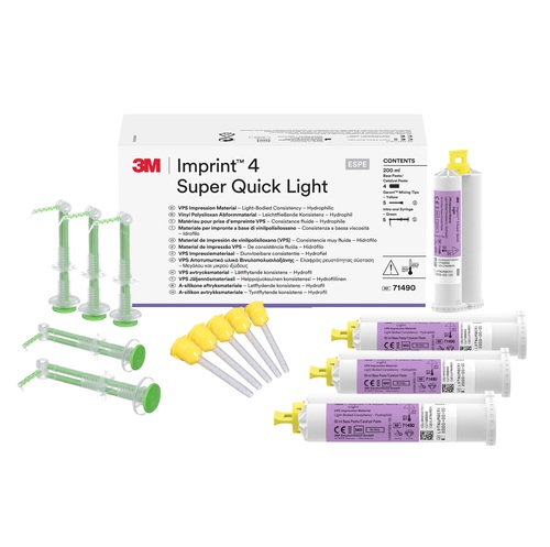 10-71490 Imprint 4 VPS Impression Material Super Quick Light Body, 4-50ml Cartridges, 5-Garant Mixing Tips, 5-Intra-Oral Syringes, Green