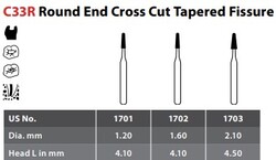 HP #1702 Round End Cross Cut Tapered Fissure Carbide Bur, Package of 10.