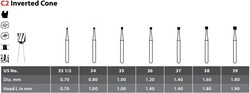 FG #35 SS short shank Inverted Cone Carbide Bur, Package of 10.