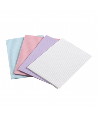 116-WEXBLT Sani-Tab Self-Adhesive Towel, Econoback: Blue plain rectangle 13 x 19 2 ply paper/1 ply poly patient bib with adhesive tabs, case of 400 bibs.