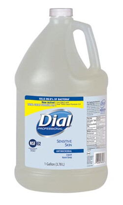 Dial Antimicrobial Liquid Soap for Sensitive Skin - .15% Triclosan, Light Floral Scent, Hypoallergenic, Clear, 1 Gallon Bottle.