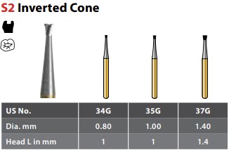 97-R40035G FG #35G Inverted Cone Round Carbide Bur, package of 10.