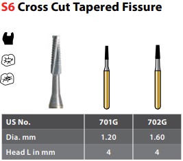 97-R40701G FG #701G Cross Cut Fissure Tapered Carbide Bur, Package of 10 burs.