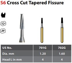 FG #701G Cross Cut Fissure Tapered Carbide Bur, Package of 10 burs.