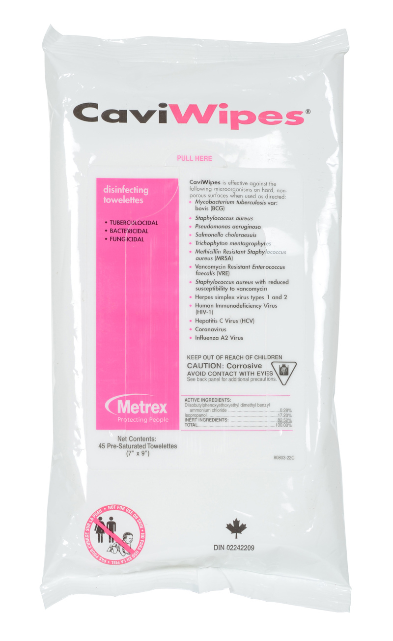 11-131224 CaviWipes Surface Disinfectant Wipes, Flat Pack, 45/Pk.