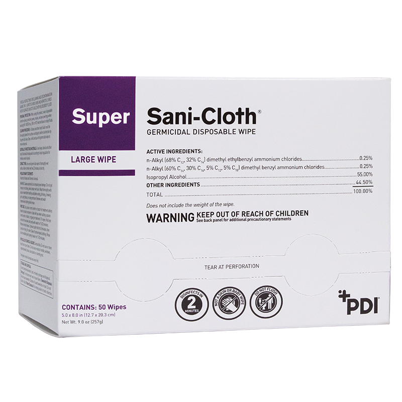 83-H04082 Super Sani-Cloth Germicidal Wipes, Large, Wrapped, 50/bx