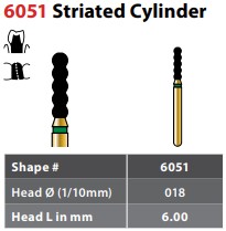 97-R6051C018FG FG #6051.018 Coarse Grit, Striated Cylinder Diamond Bur. Package of 5 Burs.