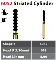 FG #6052.018 Coarse Grit, Striated Cylinder Diamond Bur. Package of 5 Burs.