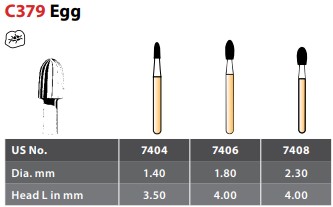 97-R707406 FG #7406 - 12 Flute Egg Shaped Trimming and Finishing Bur, pack of 5 burs.