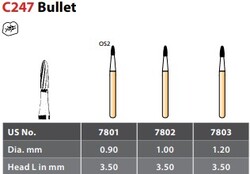 FG #7801 - 12 Flute Bullet Shaped OS2 Trimming & Finishing Carbide Bur, Pack of 5 Burs