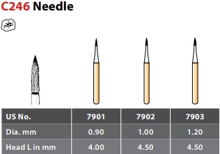 97-R707901 FG #7901 12 blade Needle T&F bur, pack of 5 burs.