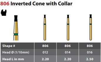 97-R806C012FG FG #806.012 Coarse Grit, Inverted Cone with Collar Diamond Bur. Package of 5 Burs.