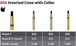 FG #806.012 Coarse Grit, Inverted Cone with Collar Diamond Bur. Package of 5 Burs.