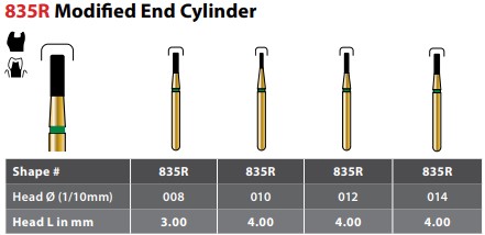 97-R835RC012FG FG #835R.012 Coarse Grit, Modified Shoulder Cylinder Diamond Bur. Package of 5 Burs.