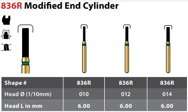97-R836RF014FG FG #836R.014 Fine Grit, Modified End Cylinder Diamond, Package of 5 Burs.