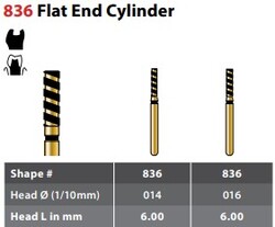 FG #836.014 Supercoarse Grit, Flat End Cylinder Turbo Cut Diamond Bur. Package of 5 Burs.