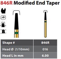 FG #846R.016 Fine Grit, Modified End Taper Diamond Bur. Package of 5 Burs.