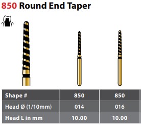 97-R850TC014FG FG #850.014 Supercoarse Grit, Round End Taper Turbo Cut Diamond Bur. Package of 5 Burs.