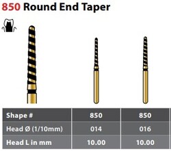Alpen TurboCut FG #850.016 Supercoarse Grit, Round End Taper Turbo Cut Diamond Bur. Package of 5 Burs.