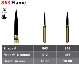 97-R863C016FG FG #863.016 Coarse Grit, Flame Shaped Diamond Bur. Package of 5 Burs.