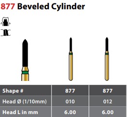 97-R877C010FG FG #877.010 Coarse Grit, Beveled Cylinder Diamond Bur. Package of 5 Burs.