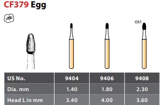 97-R909406 FG #9406 30 blade egg shaped finishing bur, pack of 5 burs.