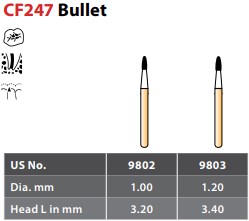 97-R909803 FG #9803 30 blade Bullet shaped Trimming and Finishing bur, package of 5 burs.