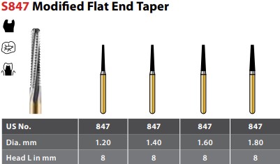 Alpen Speedster C&B Prep, #847-016 Flat End Taper Shaped Carbide Bur. Package of 5 Burs.