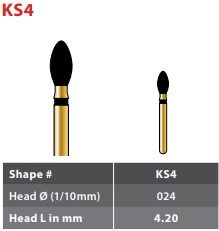 FG #KS4.024 Fine Grit, KS Series Diamond Bur. Package of 5 Burs.
