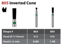 FG #805.012 Medium Grit, Inverted Cone, Single Use Diamond Bur. Package of 25 Burs.