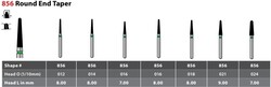 FG #856.016 Extra Fine Grit, Round End Taper, Single Use Diamond Bur. Package of 25 Burs.