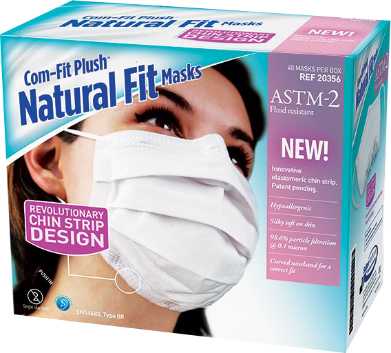 51-20356 Com-Fit Plush Natural Fit Earloop Mask, White, 40/bx