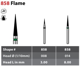 97-X858F014 FG #858.014 Fine Grit, Pointed Cone Shaped, Single Use Diamond Bur. Package of 25 Burs.