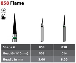 FG #858.014 Coarse Grit, Pointed Cone Shaped, Single Use Diamond Bur. Package of 25 Burs.