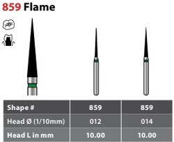 FG #859.012 Coarse Grit, Pointed Cone Shaped, Single Use Diamond Bur. Package of 25 Burs.