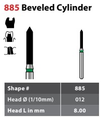 97-X885M012 FG #885.012 Medium Grit, Beveled Cylinder, Single Use Diamond Bur. Package of 25 Burs.