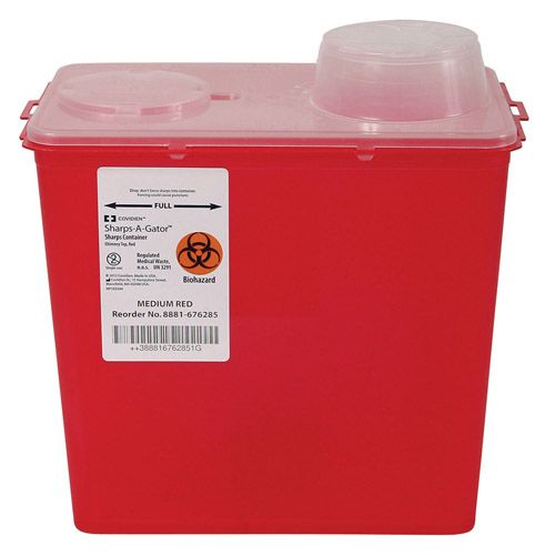 26-676285 Medium 8 quart Sharps Disposal Container, Chimney-Top, Red.