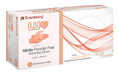 32-CR3336 Nitrile Exam Gloves: Orange SMALL. Non-Sterile, Powder-Free, Mild Tangerine-Mint scented. NuSoft formulation with Lanolin & Vitamin E. Full Hand Textu