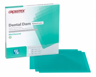 116-19200 5 x 5 Medium, Green, Mint Flavored Latex Dental Dam. Box of 52 sheets.