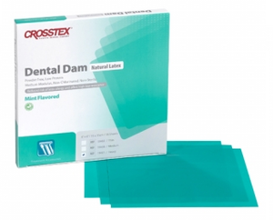 5 x 5 Medium, Green, Mint Flavored Latex Dental Dam. Box of 52 sheets.