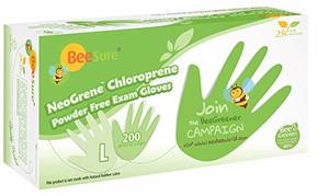 BeeSure NeoGrene Chloroprene Medium PF Gloves, 200/bx