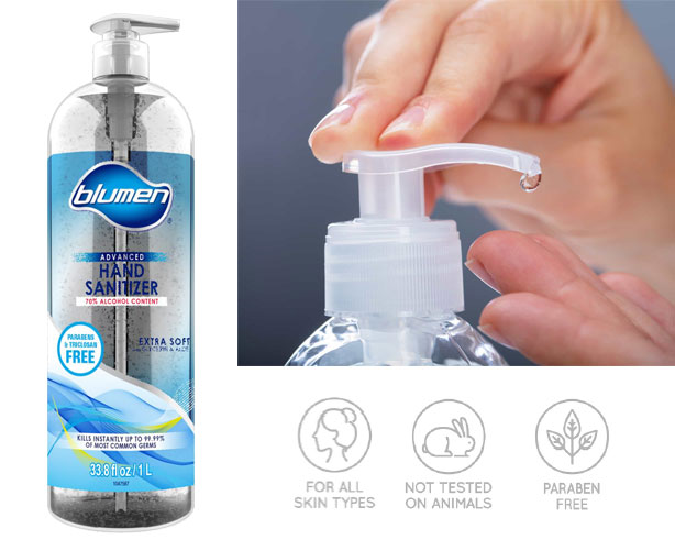 109-5051405 Blumen Advanced Instant Hand Sanitizer with Glycerin and Vit E, 33.8 fl oz