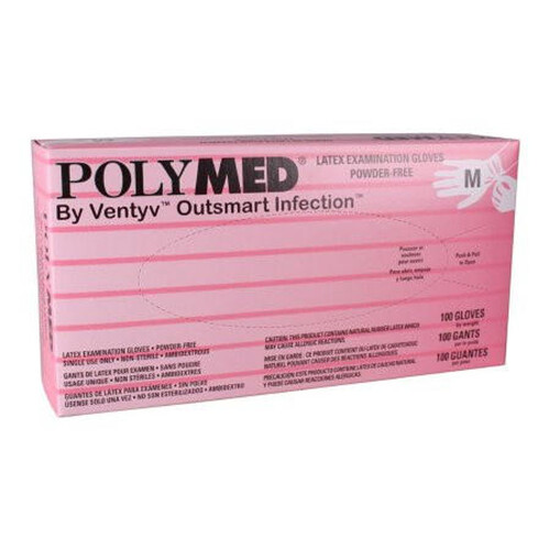 242-PM103 Polymed Latex PF Exam Gloves, Medium, 100/bx