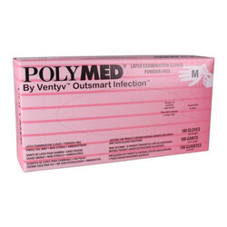 Polymed Latex PF Exam Gloves, Medium, 100/bx