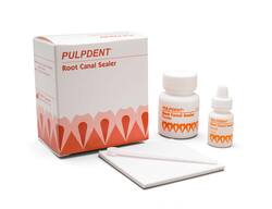 Pulpdent Root Canal Sealer Kit: 15cc powder, 7.5mL liquid, mixing pad, scoop