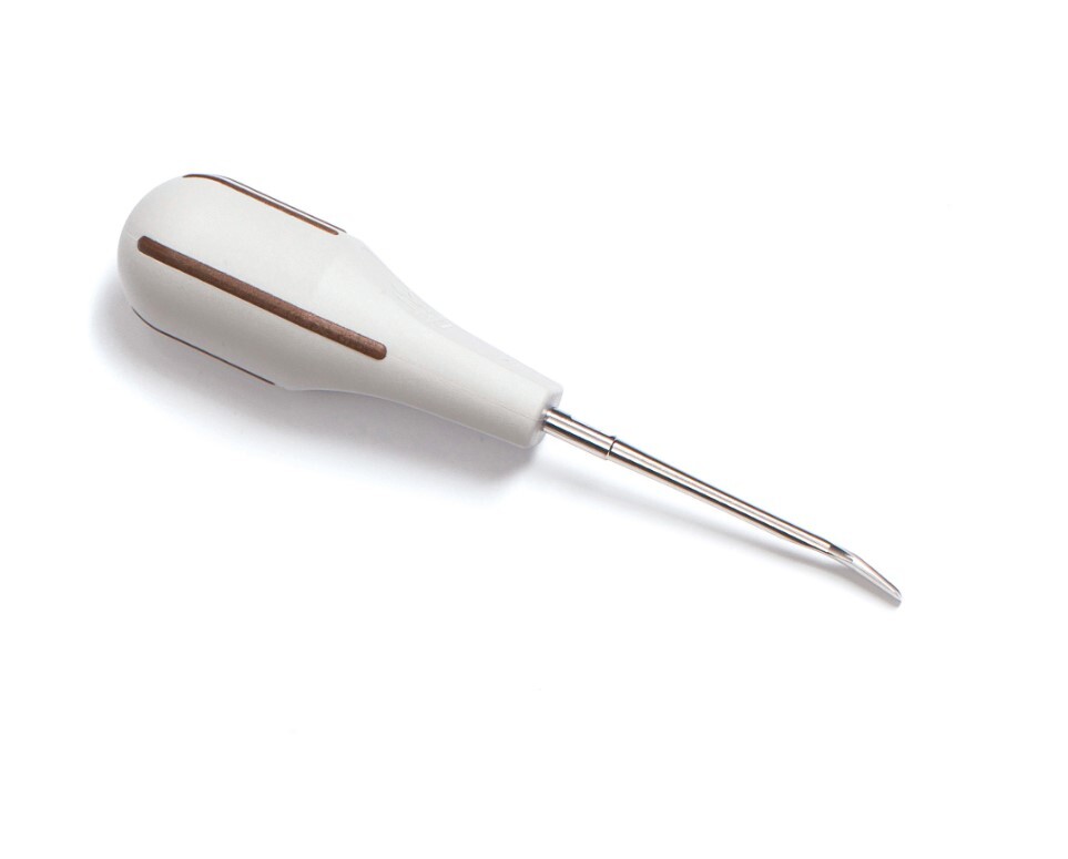 76-506343 5 mm Curved Blade Luxator, Brown Stripes. Indicated for large molar roots & general use, Luxator Instruments are used by cutting and rocking instead o