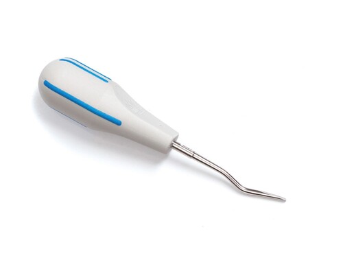 76-506353 3 mm Contra Angle Luxator, Dark Blue Stripes. Indicated for Lingual and/or Distal Molar, Luxator Instruments are used by cutting and rocking instead o